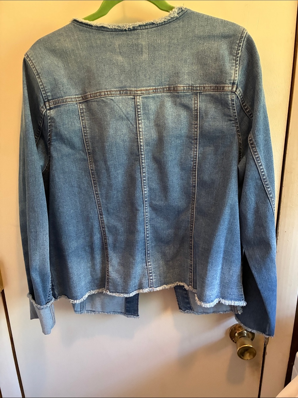 LOGO by Lori Goldstein Light Blue Denim Jacket with Frayed Trim - Picture 8 of 8